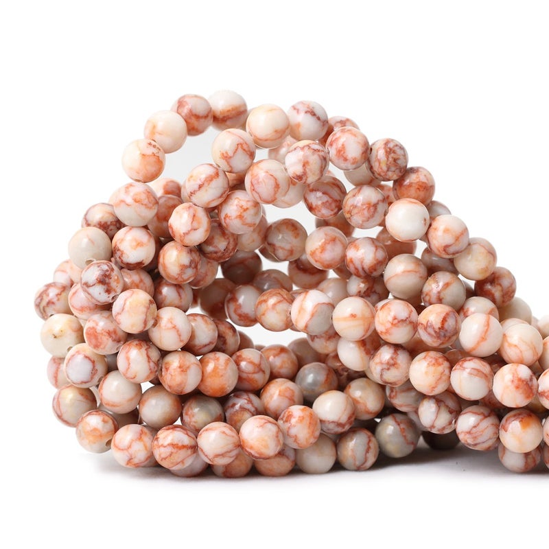 CHEAVIAN 45PCS 8mm Natural Red Network Stone Round Loose Beads for Jewelry Making DIY Materials 1 Strand 15