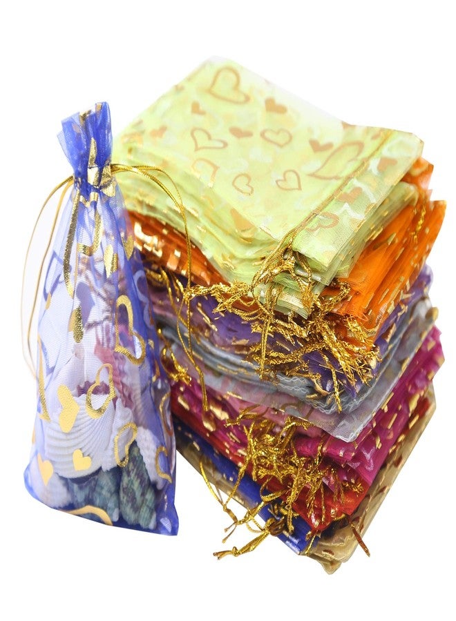 Stratalife Organza Bags Small Sheer Mesh Drawstring Bags 4x6 Cute Jewelry Pouches Party Favor Baggiess for Wedding Return Small Business Packaging 100PCS (Mixed Heart) - Image 2