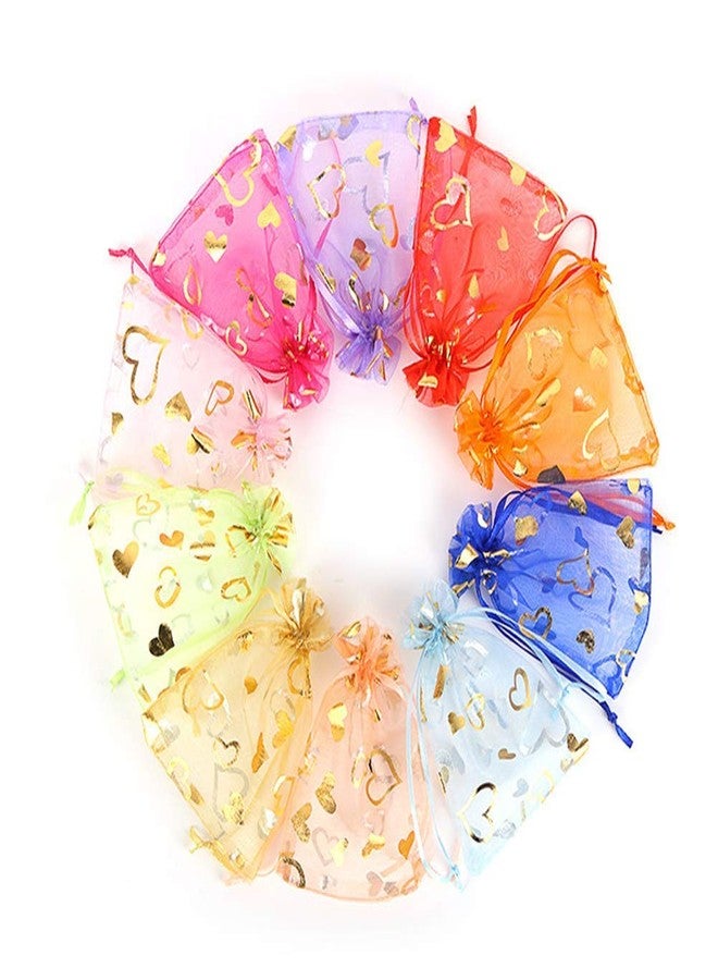 Stratalife Organza Bags Small Sheer Mesh Drawstring Bags 4x6 Cute Jewelry Pouches Party Favor Baggiess for Wedding Return Small Business Packaging 100PCS (Mixed Heart) - Image 1