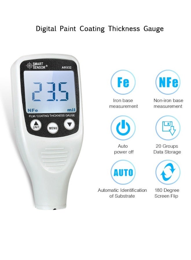 سمارت سنسور Digital Paint Coating Thickness Gauge Handheld Coatings Thickness Tester with Auto Function Fe/NF Probe Car Detector Automotive Coating Refinishing Cars Paint Tester Meter (0～1700um) - Image 2