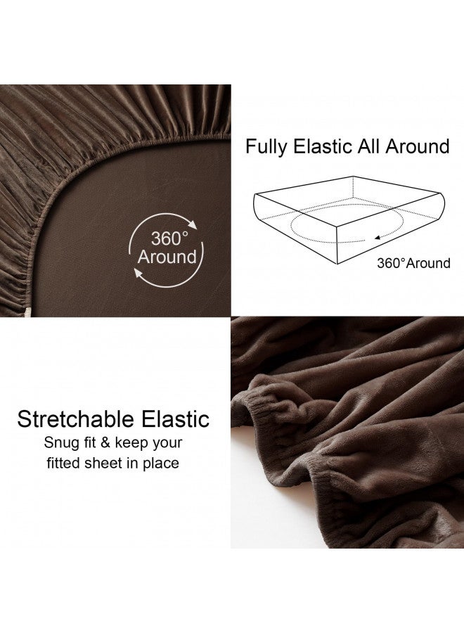 PHF PHF Ultra Soft Velvet Fitted Sheet King Size, 16" Deep Pocket with Wider Stronger Elastic Band, Easy Fit Easy Care, 1 Pack Cozy Comfy Flannel Bottom Sheet for All Seasons, No Pillowcases, Dark Brown  - Image 3