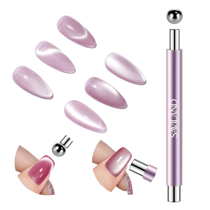 SAVILAND Essentials Cat Eye Magnetic for Nails: Pink Double-Head Nail Magnet Sturdy Cat Eye Magnet for Nails with Round Magnetic Bead Multifunctional Magnet for Cat Eye Gel Polish DIY Home Salon - Image 1