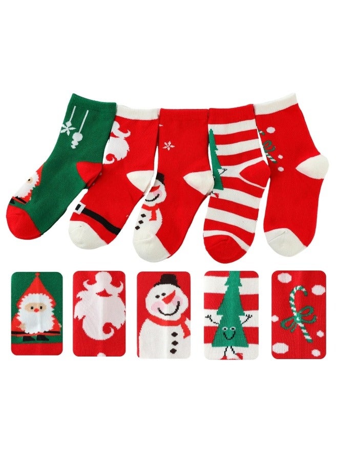 5 Pairs Kids Christmas Socks Boys Girls Toddler Baby Cotton Socks Holiday Socks Warm Winter Socks - Image 1