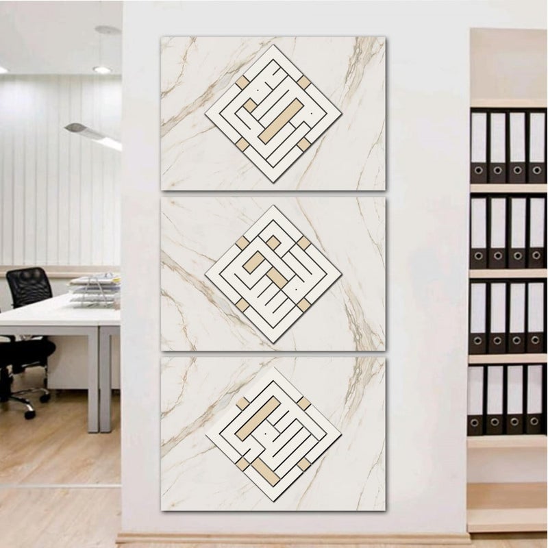 Marktna Three canvas panels with an Islamic design and a hollow frame, measuring (150×70), three pieces - Image 1