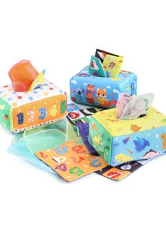 Generic Baby Early Education Cloth Book Tissue Box Ring Paper Square Towel Cognitive Animal English Tear Not To Rip Children's Tissue Toy-Color:1906-5A Digital Towel Box With Pompom 79.8G Volume Weight 350 Grams  - Image 4