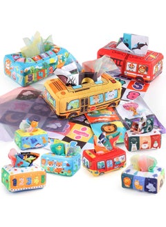 Generic Baby Early Education Cloth Book Tissue Box Ring Paper Square Towel Cognitive Animal English Tear Not To Rip Children's Tissue Toy-Color:1906-5A Digital Towel Box With Pompom 79.8G Volume Weight 350 Grams  - Image 3