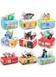 Generic Baby Early Education Cloth Book Tissue Box Ring Paper Square Towel Cognitive Animal English Tear Not To Rip Children's Tissue Toy-Color:1906-5A Digital Towel Box With Pompom 79.8G Volume Weight 350 Grams  - Image 2