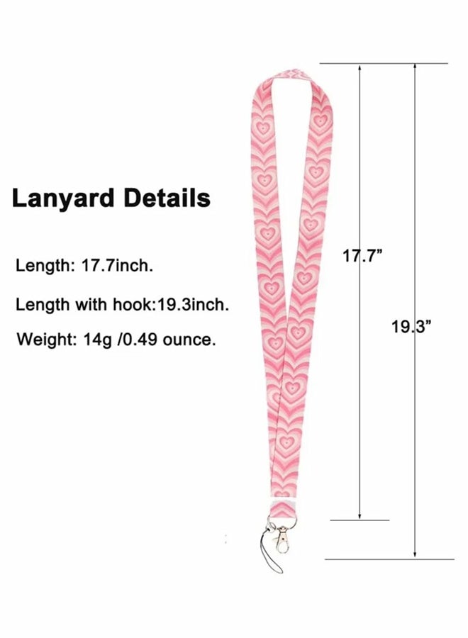 Pink Lanyard for Women with ID Badge Holder Neck Keychain for Keys, Hard Plastic Vertical Card Case with Heart Pattern  - Image 2