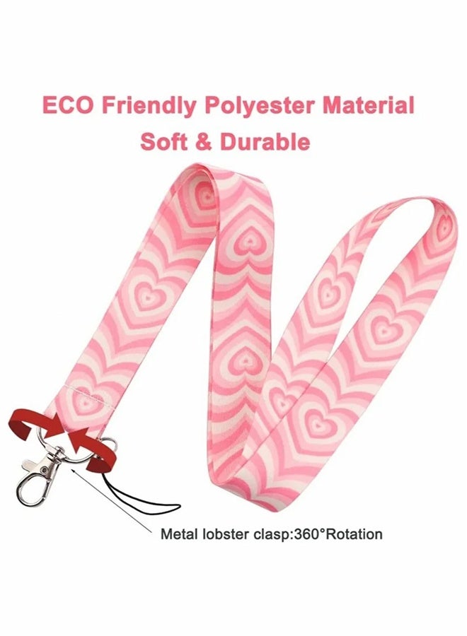 Pink Lanyard for Women with ID Badge Holder Neck Keychain for Keys, Hard Plastic Vertical Card Case with Heart Pattern  - Image 4