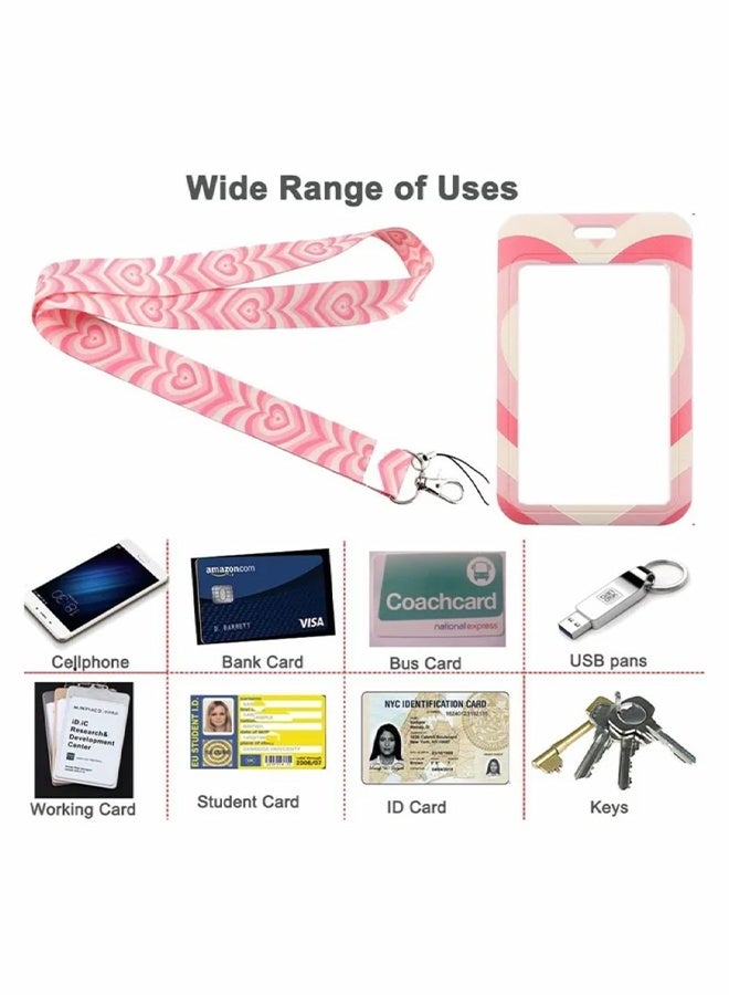 Pink Lanyard for Women with ID Badge Holder Neck Keychain for Keys, Hard Plastic Vertical Card Case with Heart Pattern  - Image 5