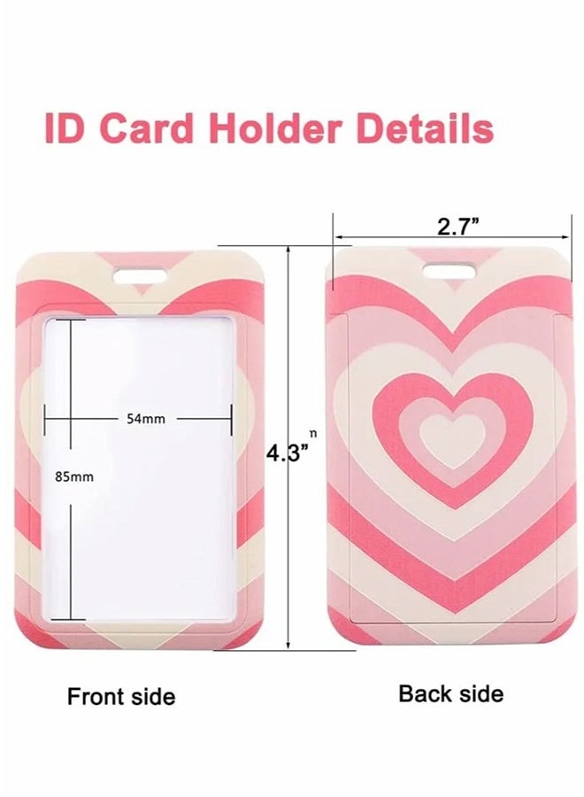 Pink Lanyard for Women with ID Badge Holder Neck Keychain for Keys, Hard Plastic Vertical Card Case with Heart Pattern  - Image 3