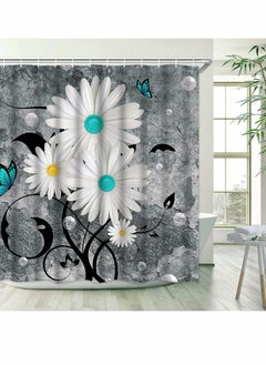 KASTWAVE Shower Curtain, Floral Butterfly White Daisy Shower Curtain for Bathroom Farmhouse Rustic Bathroom Curtain with 12 Hooks, Waterproof Fabric Flower Bathroom Shower Curtains, 72" x 72" (Grey)  - Image 4