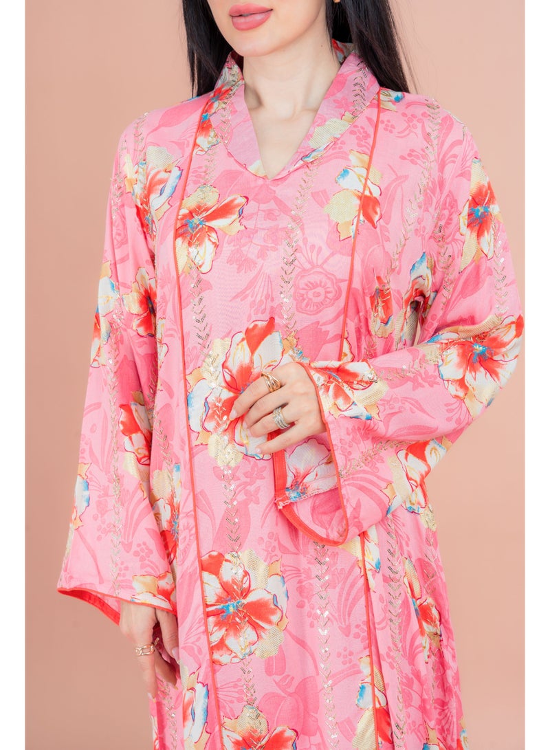 اكسا جلابية أنيقة مزينة بالزهور - Image 4