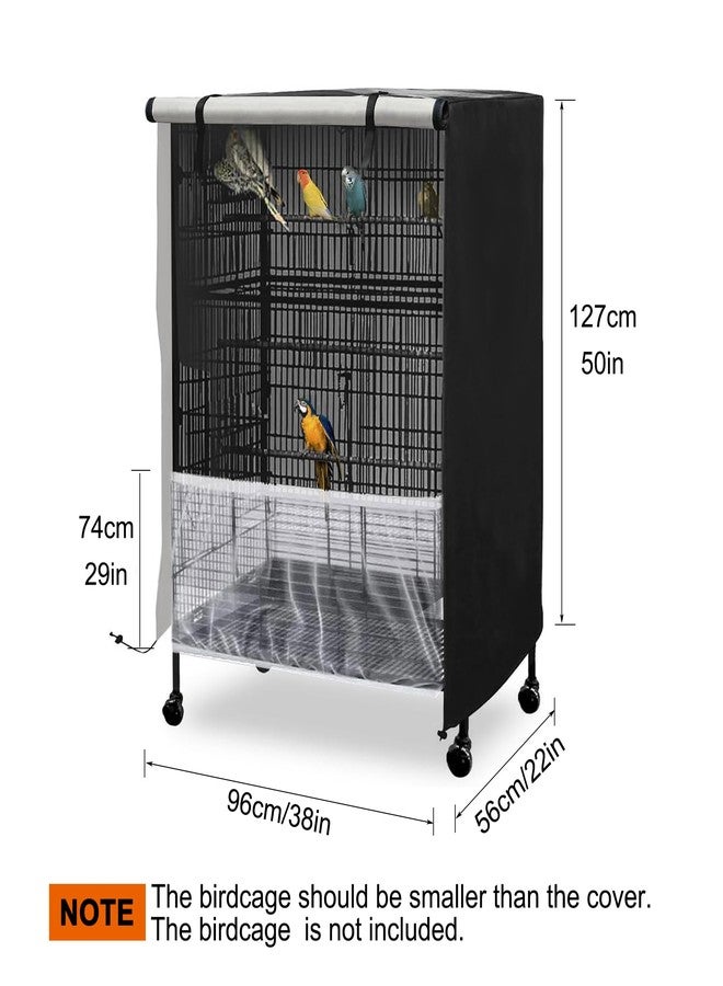 GeerDuo Bird Cage Cover, 600D Universal Parrot Cage Cover for Night, 100% Shading Oxford Cloth with Waterproof PU Coating Layer, Adjustable Soft Airy Nylon Mesh Net - Image 3