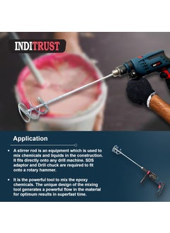 Inditrust Inditrust new mini paint mixer rod Suitable for Drilling Machine and hammers 15x 3 Steel Silver  - Image 5