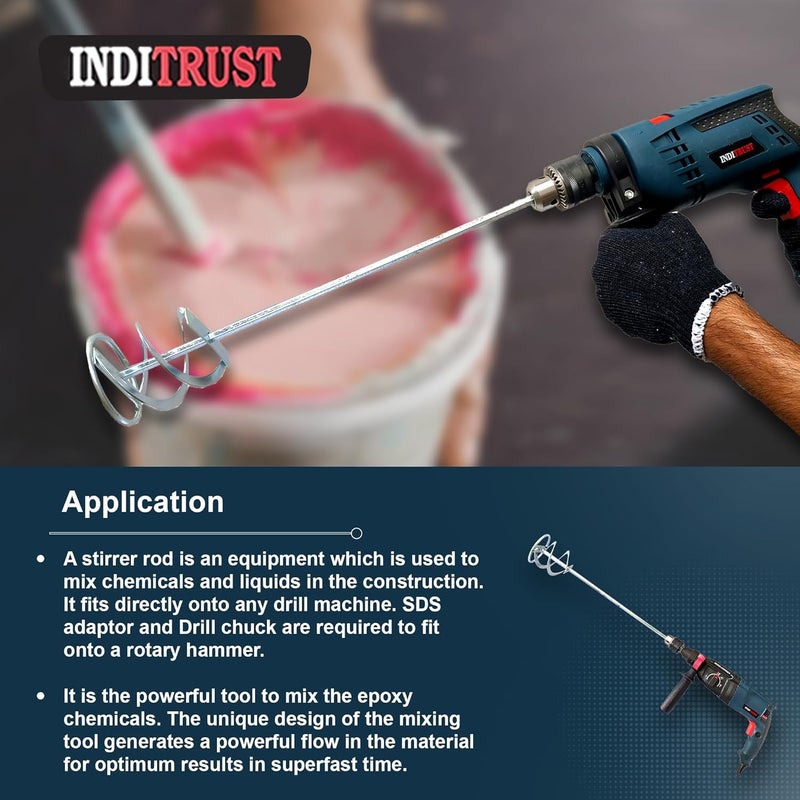 Inditrust Inditrust new mini paint mixer rod Suitable for Drilling Machine and hammers 15x 3 Steel Silver  - Image 5