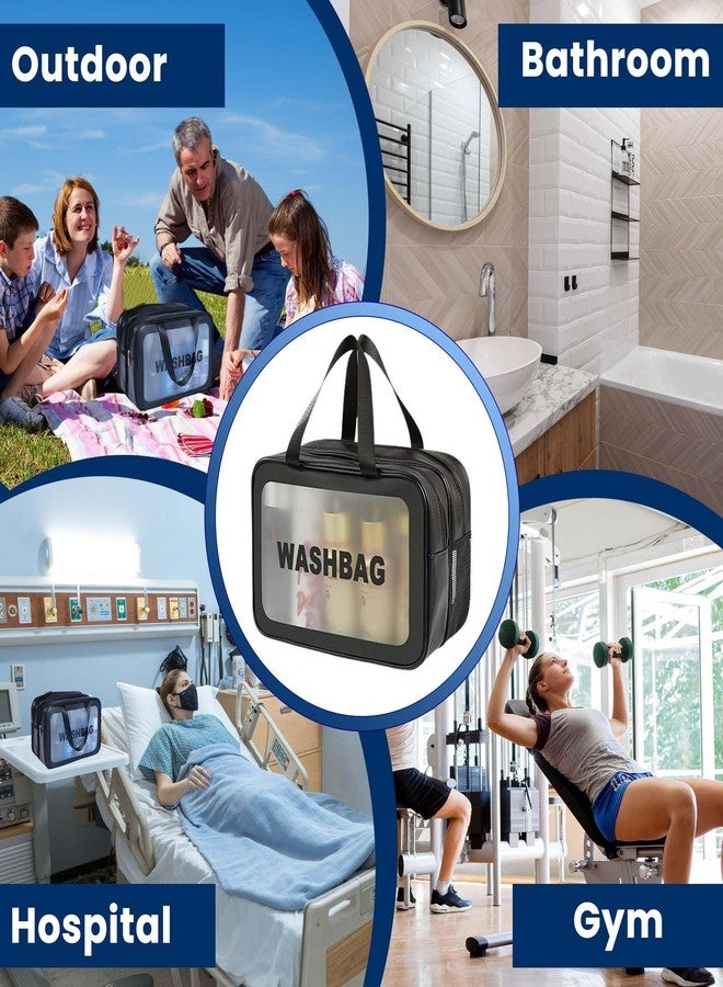 OCEANEVO Pvc Washbag Dual Compartment Makeup Organiser Pouch, Cosmetic Bag, Travel Toiletry Bag for Men and Women - 30 x 20 x 14 Cm - Black - Image 5