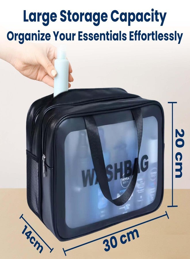 OCEANEVO Pvc Washbag Dual Compartment Makeup Organiser Pouch, Cosmetic Bag, Travel Toiletry Bag for Men and Women - 30 x 20 x 14 Cm - Black - Image 2