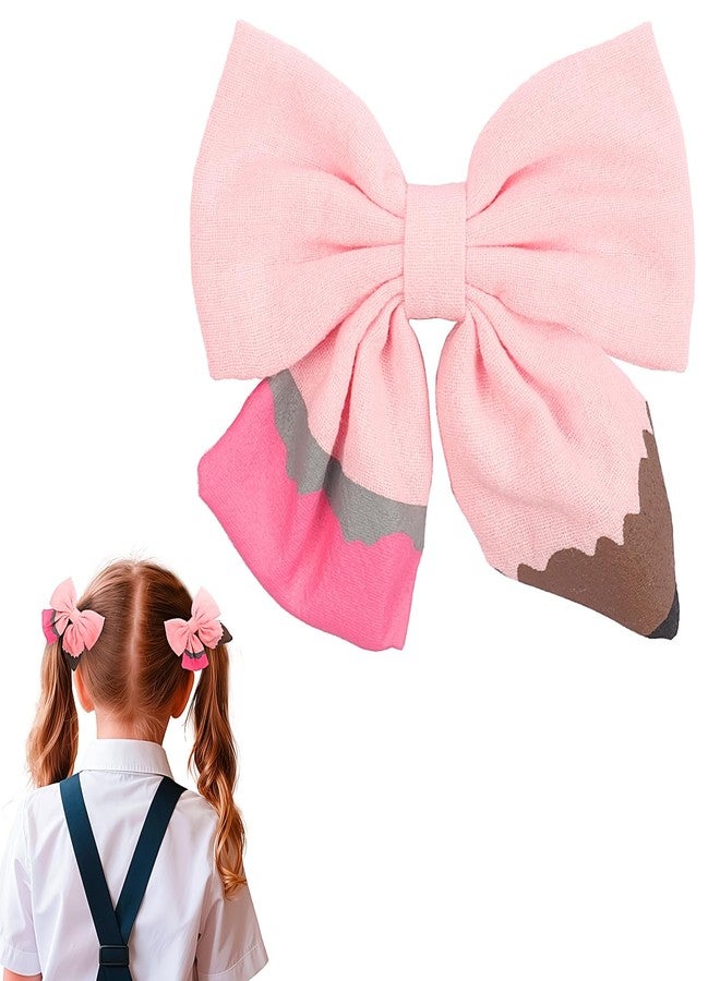 Doneace Back to School Pencil Hair Bows Clips for Girls Teacher, School Bow Hair Clips, Pencil Hair Bows for Kindergarten Girls Students Toddler Teacher Hair Accessories (Pink) - Image 1
