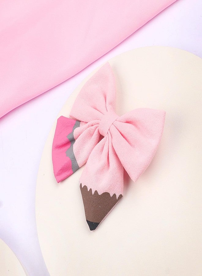 Doneace Back to School Pencil Hair Bows Clips for Girls Teacher, School Bow Hair Clips, Pencil Hair Bows for Kindergarten Girls Students Toddler Teacher Hair Accessories (Pink) - Image 3
