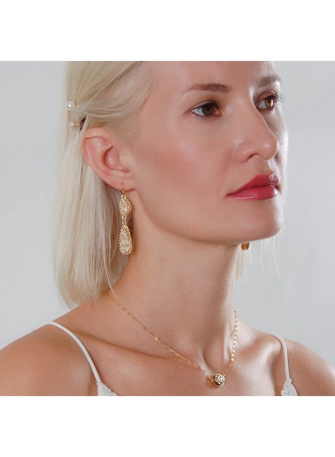 Humble Chic NY Gold Earrings for Women - Gold Dangle Earrings for Women, Humble Chic Simulated Druzy Drop Dangles - Long Double Teardrop Dangly Earrings for Women, Gold-Tone - Gold Stone - Image 5