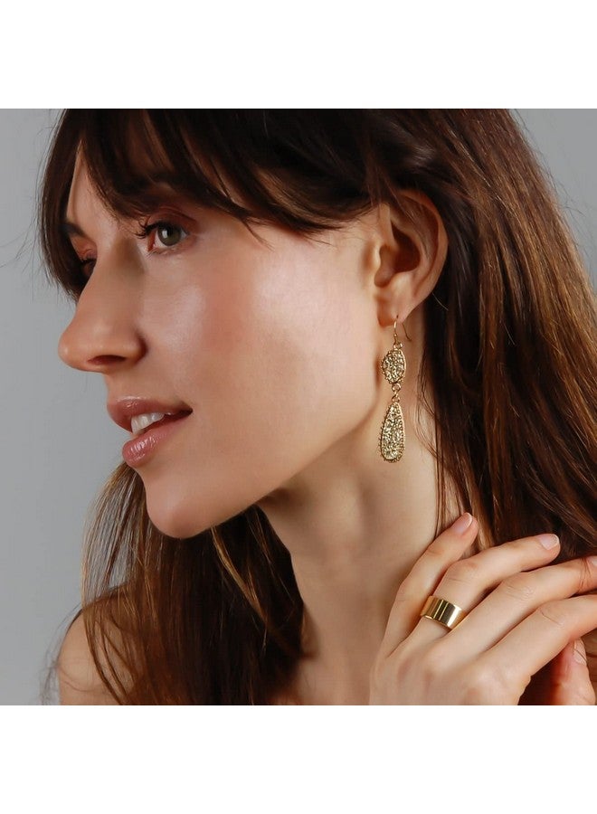 Humble Chic NY Gold Earrings for Women - Gold Dangle Earrings for Women, Humble Chic Simulated Druzy Drop Dangles - Long Double Teardrop Dangly Earrings for Women, Gold-Tone - Gold Stone - Image 2