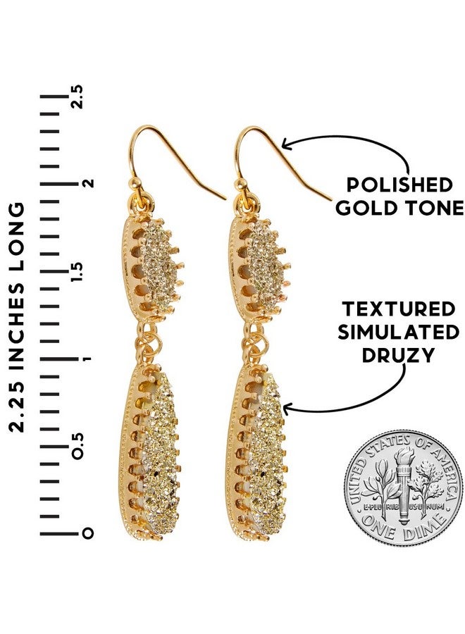 Humble Chic NY Gold Earrings for Women - Gold Dangle Earrings for Women, Humble Chic Simulated Druzy Drop Dangles - Long Double Teardrop Dangly Earrings for Women, Gold-Tone - Gold Stone - Image 4