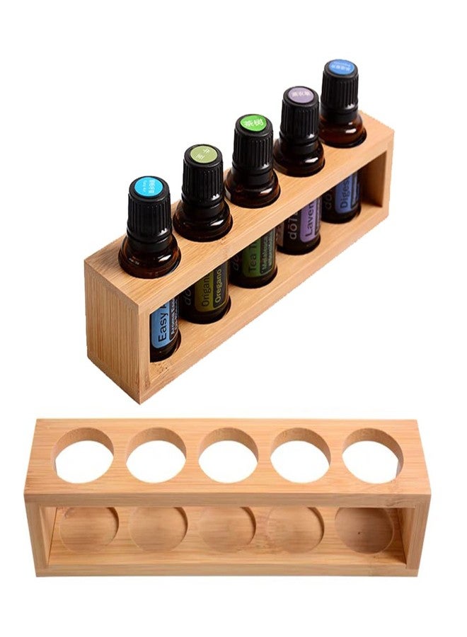 Sohynca Natural Bamboo Essential Oils Storage Rack fits 15ml bottles 1 Tier Tabletop Display Stand for Aromatherapy Bottles Storage Shelf fits 15ml 10ml 5ml bottles (5 Slots * 2pcs) - Image 1
