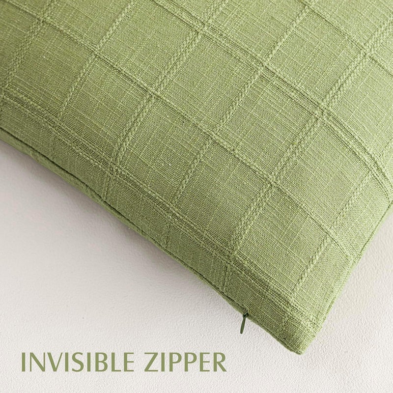 Foindtower Set of 1 Decorative Linen Check Throw Pillow Cover Neutral Farmhouse Lumbar Cushion Cover Modern Boho Accent Home Decor for Sofa Chair Couch Bedroom Living Room,12×20 Inch,Light Green - Image 3