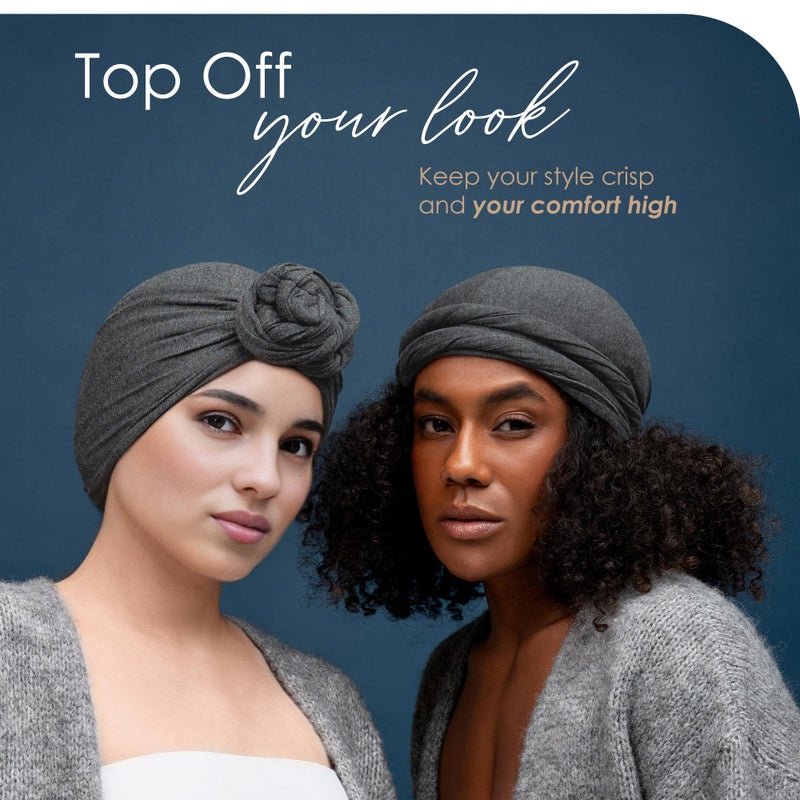 CAPLORD Silk Satin Lined Halo Turban Head Wrap Pre-Tied Skull Wave Cap for Men and Women Sleeping Bonnet Hair Cover Chemo Hair Loss Hat Head Cover Durag Dark Gray - Image 5