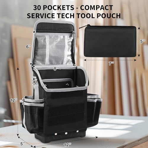 Chyaidach Electrician Tool Bag, 30-Pockets Heavy Duty Tool Pouch with Hard Bottom & Shoulder Strap, Utility Toolbox Storage Organizer for Service Tech HVAC Electrical Plumber - Image 4