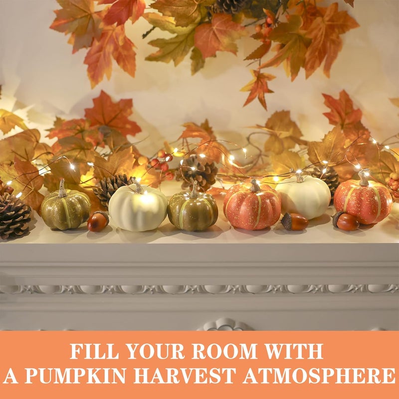CHEAWRTZ 20 Pcs Realistic Fall Mini Pumpkin Decorations, Pumpkin Decor with Maple Leaves, Pine Cones, Acorns,Thanksgiving Decorations Indoor for Home Farmhouse Harvest Thanksgiving Table Decor - Image 2