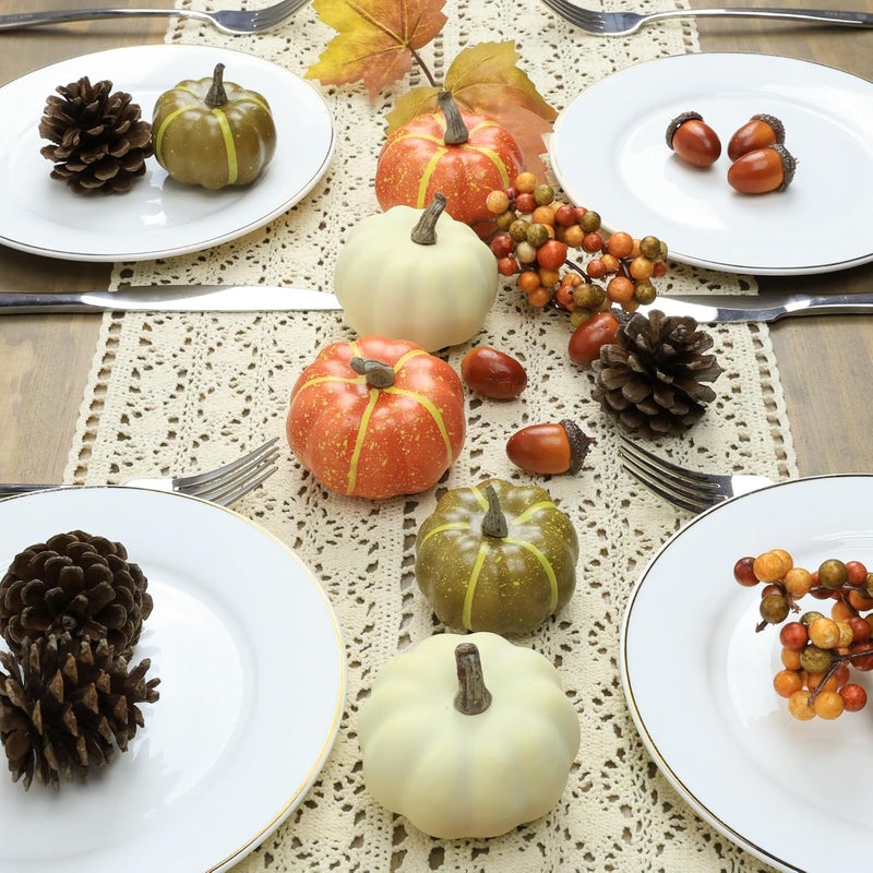 CHEAWRTZ 20 Pcs Realistic Fall Mini Pumpkin Decorations, Pumpkin Decor with Maple Leaves, Pine Cones, Acorns,Thanksgiving Decorations Indoor for Home Farmhouse Harvest Thanksgiving Table Decor - Image 5