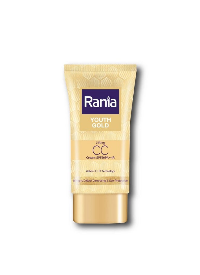 Rania Rania CC Cream SPF50PA++IR with Vitamin C,24K Gold|Tinted moisturizer|Foundation & skincare|Lightweight|9-5 long lasting |Natural makeup look,25g  - Image 1