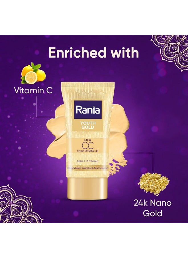 Rania Rania CC Cream SPF50PA++IR with Vitamin C,24K Gold|Tinted moisturizer|Foundation & skincare|Lightweight|9-5 long lasting |Natural makeup look,25g  - Image 5
