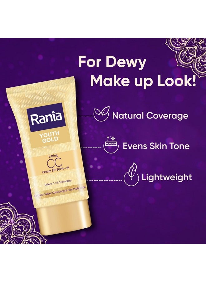 Rania Rania CC Cream SPF50PA++IR with Vitamin C,24K Gold|Tinted moisturizer|Foundation & skincare|Lightweight|9-5 long lasting |Natural makeup look,25g  - Image 4