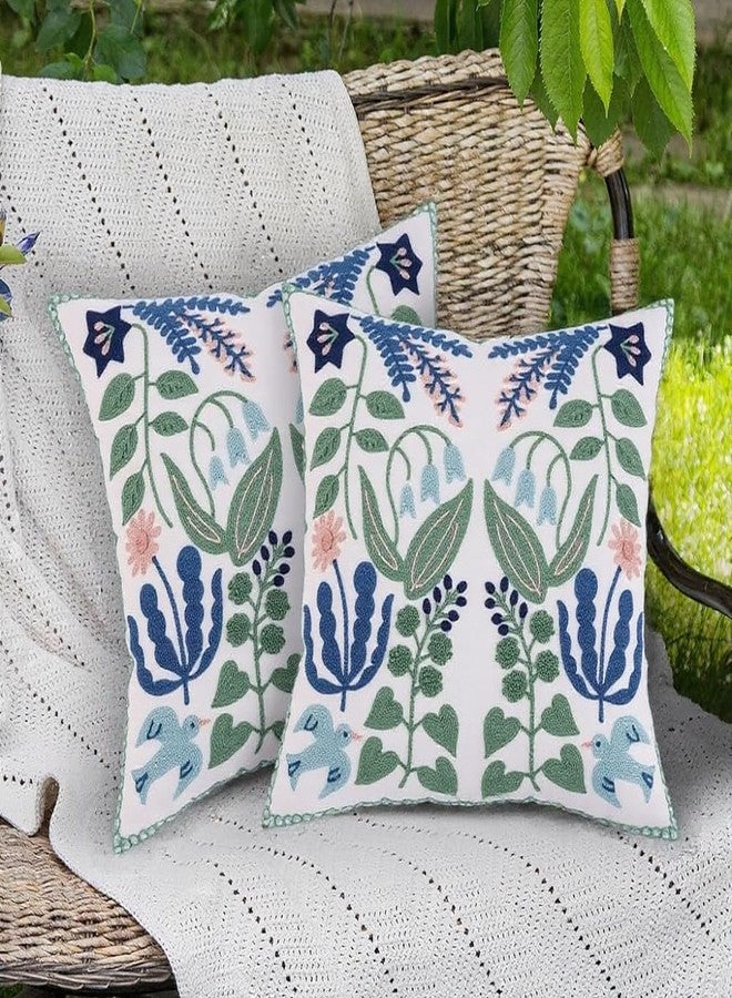 KITTMIN مجموعة كيتمن من 2 غطاء وسادة مزخرف باللونين الأزرق والأخضر - 18x18 بوصة، قماش قطن 100%، حالات وسائد زهرية، ديكور خارجي وربيعي للكنبة، الأريكة، السرير والفناء - Image 3
