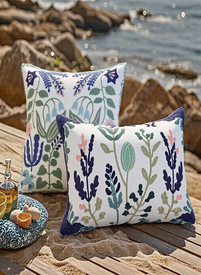 KITTMIN مجموعة كيتمن من 2 غطاء وسادة مزخرف باللونين الأزرق والأخضر - 18x18 بوصة، قماش قطن 100%، حالات وسائد زهرية، ديكور خارجي وربيعي للكنبة، الأريكة، السرير والفناء - Image 5