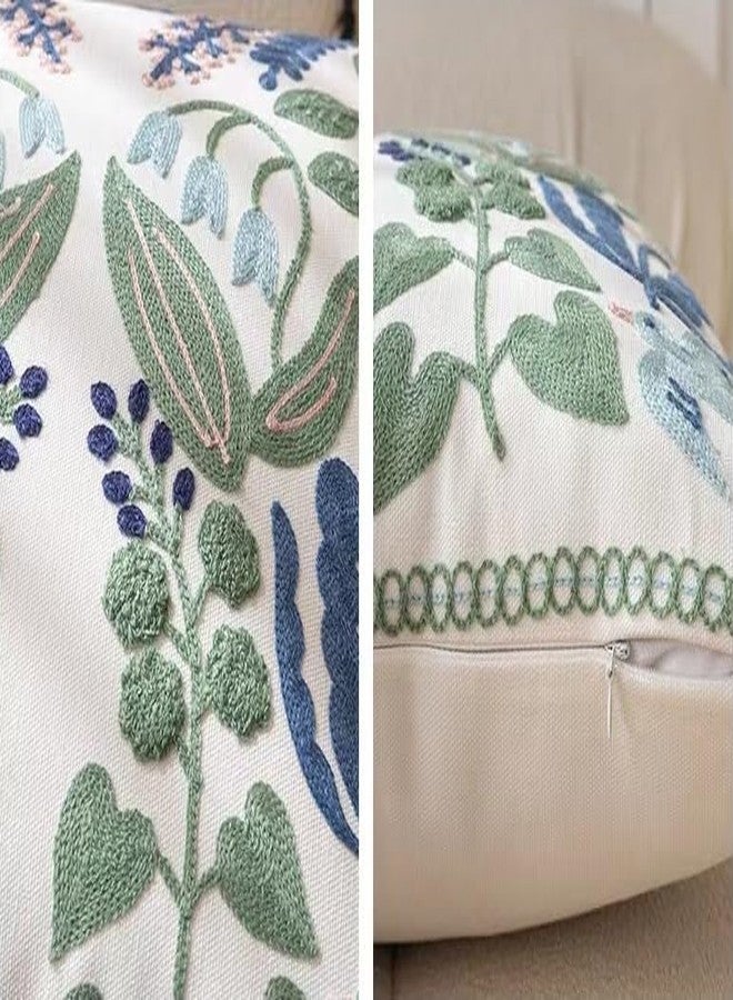KITTMIN مجموعة كيتمن من 2 غطاء وسادة مزخرف باللونين الأزرق والأخضر - 18x18 بوصة، قماش قطن 100%، حالات وسائد زهرية، ديكور خارجي وربيعي للكنبة، الأريكة، السرير والفناء - Image 2