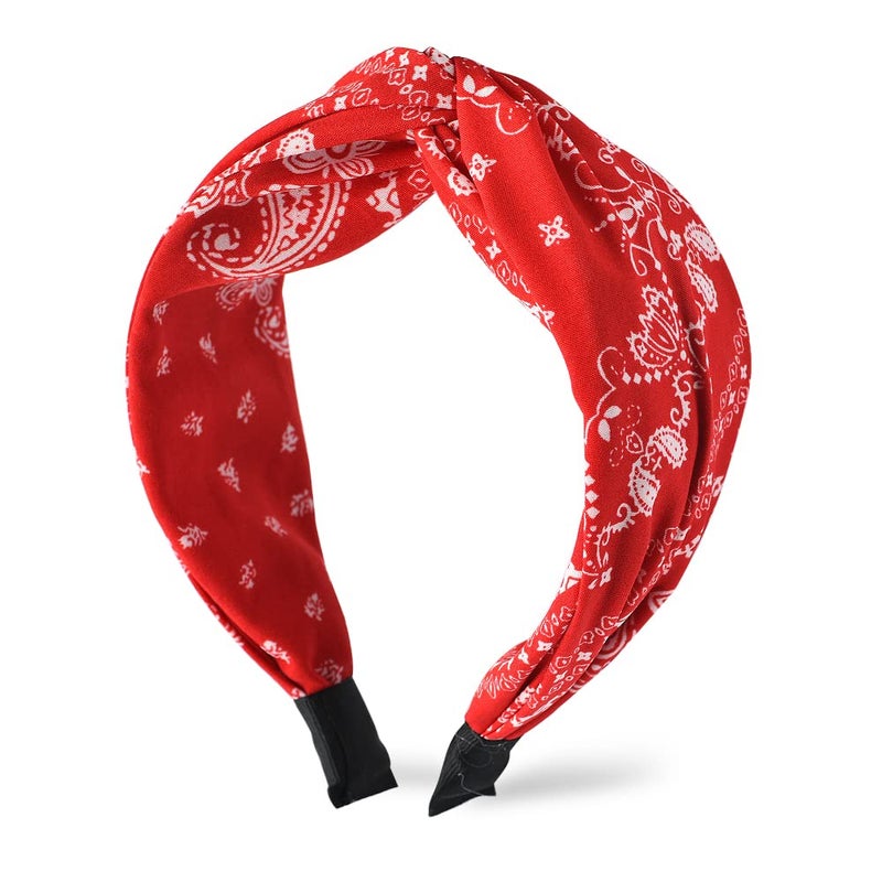 Xiyantiji Red Bandana Headbands for Women  Paisley Print Wide Turban Vintage Cross Twist Knot NonSlip Boho Hair Accessories