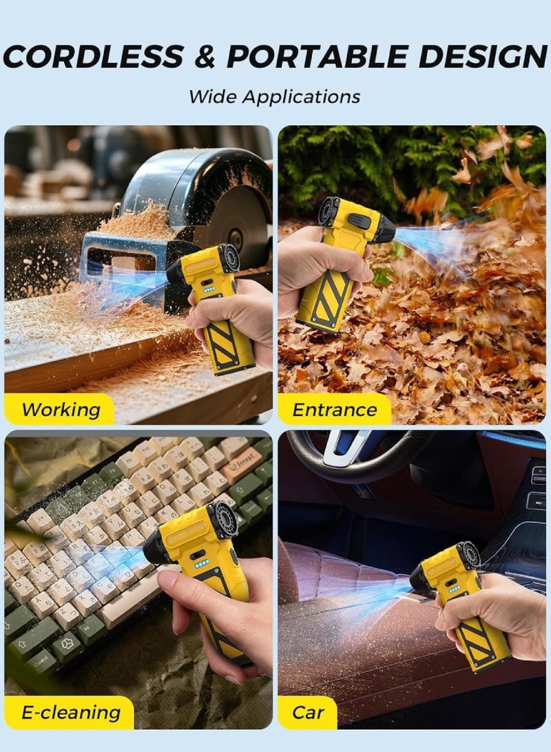 DIGI CORE Compressed Air Duster, 110000RPM Turbo Violent Fan Jet Blower Stepless Electric Cordless Car Dryer Air Blower Emergency Cutter & Hammer, Mini Blower For Leaf, Dust, PC, & Car F015-1 Vacuum Cleaner Portable Blower Yellow - Image 4