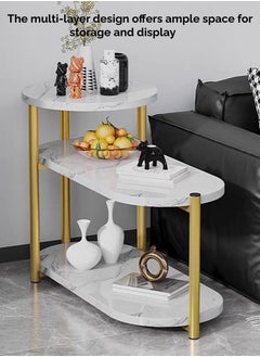 Toshonics 3 layer Sofa Side Italian Light Luxury Bedside Simple Modern Home Furniture Living Room Nordic Style Coffee Table with Marble Small Round desk  - Image 2