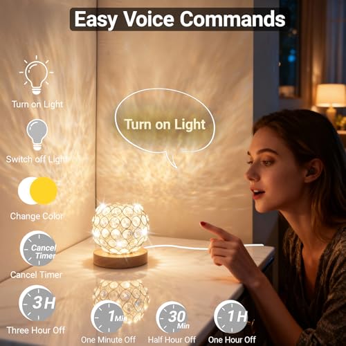 FuoiCorn Crystal Mood Table Lamp, Small Decorative Sphere Light with Voice Control - 3 Lighting Modes Ambient Lighting for Tiny Bedroom & Living Room Decor, Aesthetic Gifts for Teen Girls - Image 2