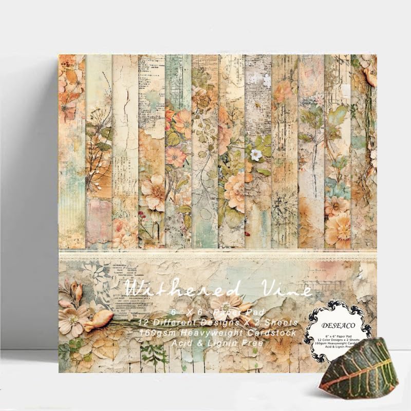 DESEACO 24 Sheets Vintage Floral Scrapbooking Paper Pad 6x6, Decorative Single-Side Craft Paper for Adult Journaling, Card Making, Collage & DIY Scrapbook Projects - Image 2