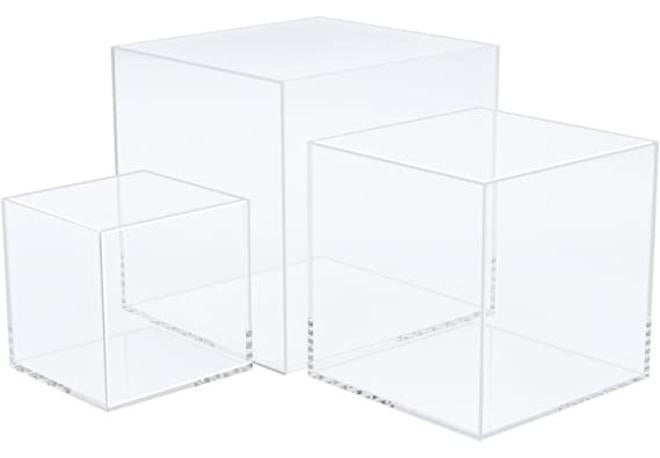 SMARTPOINTS 3pcs Clear Acrylic Display Boxes Acrylic Cube Stand Risers Showcase Acrylic Display Case for Collectibles Action Figures Toys 5 Sided Acrylic Box - Image 1