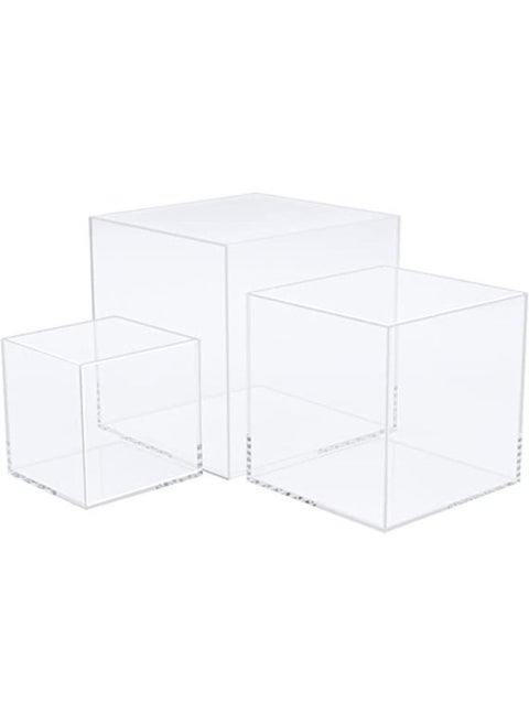 3pcs Clear Acrylic Display Boxes Acrylic Cube Stand Risers Showcase Acrylic Display Case for Collectibles Action Figures Toys 5 Sided Acrylic Box