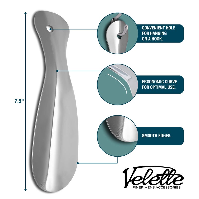 Velette Shoe Horn Metal, 3 Pack, 2-7.5” Long Shoe Horn & 1-4” Travel Shoe Horn, Shoe Helper, Shoe Horns for Seniors, Metal Shoe Horn For Kids or Adults - Image 2