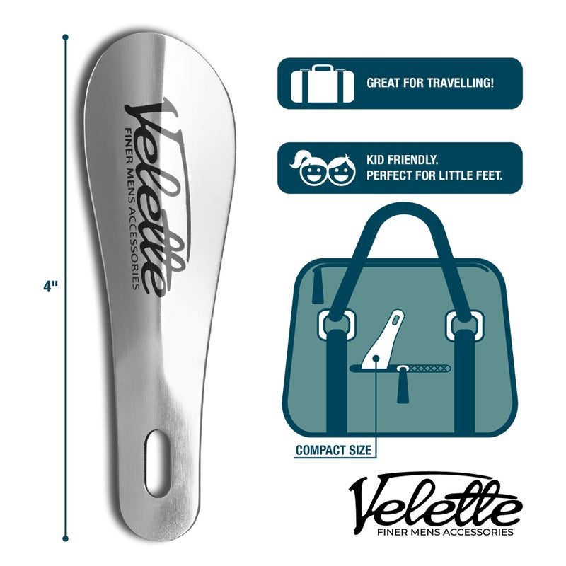 Velette Shoe Horn Metal, 3 Pack, 2-7.5” Long Shoe Horn & 1-4” Travel Shoe Horn, Shoe Helper, Shoe Horns for Seniors, Metal Shoe Horn For Kids or Adults - Image 4