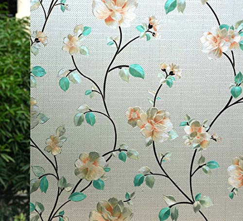 VSUDO Static Cling Decorative Window Privacy Film – Frosted Privacy Window Film with Jasmine Floral & Stained Glass Design, Adhesive-Free Tint for Home, Bathroom & Office (11.8" x 78.7") - Image 1