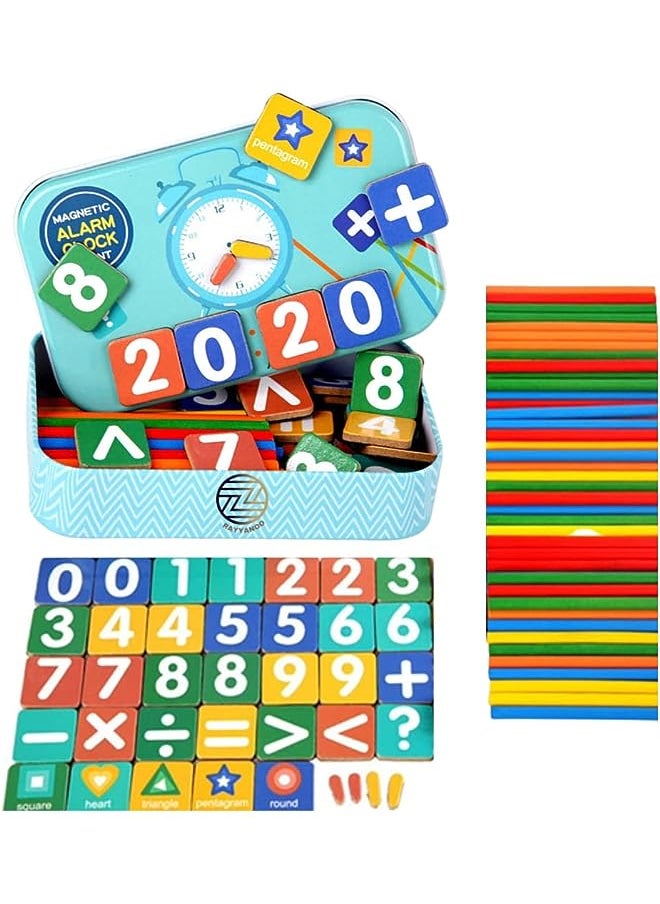 vesus - Time Telling Learning Toy 50Pcs Wooden Counting Sticks 35 Magnets Preschool Educational Puzzles,Sorting,Creative Games,Math’s Number Children's Activity Gift Toybox - Image 1